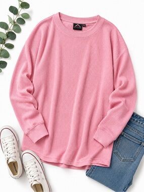 ACCESS Pink Waffle Knit Long Sleeve Top Size 3XL